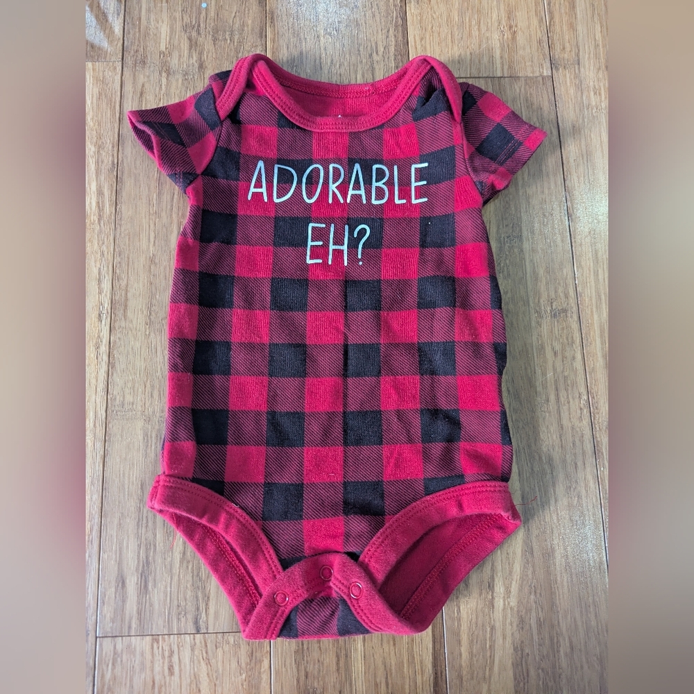 Canadiana Plaid newborn baby bodysuit "Adorable Eh"